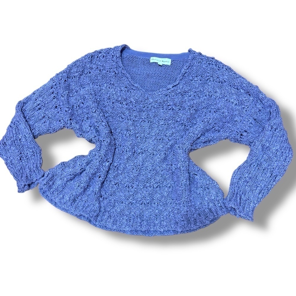 Chelsea & Theodore Lilac Purple V Neck Chunky Knit Pullover Sweater - Large